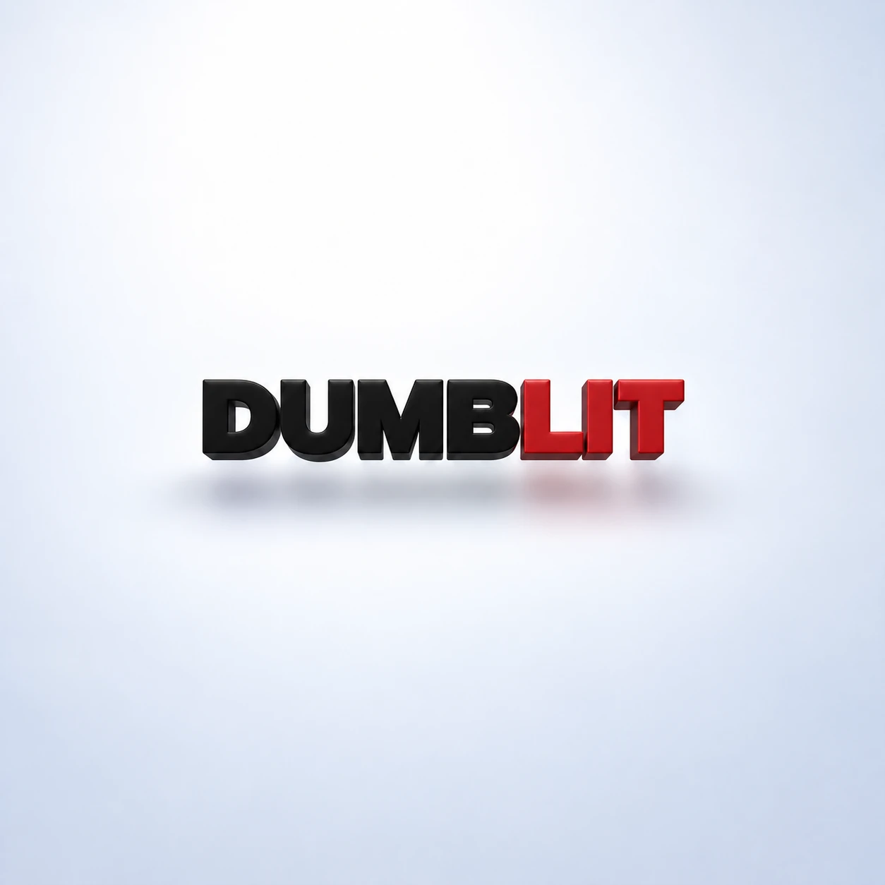 Black and red Dumblit wordmark floating on a white gradient